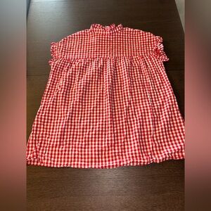 Willow & Paige Red Gingham Women's Blouse Lace In The Back Size M Oversized  Top